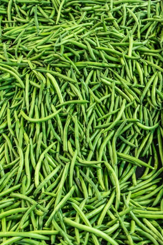 a pile of green beans that are all over the place