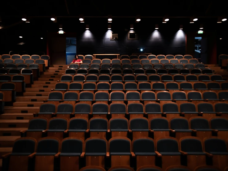 a theater is set up to accommodate a small audience