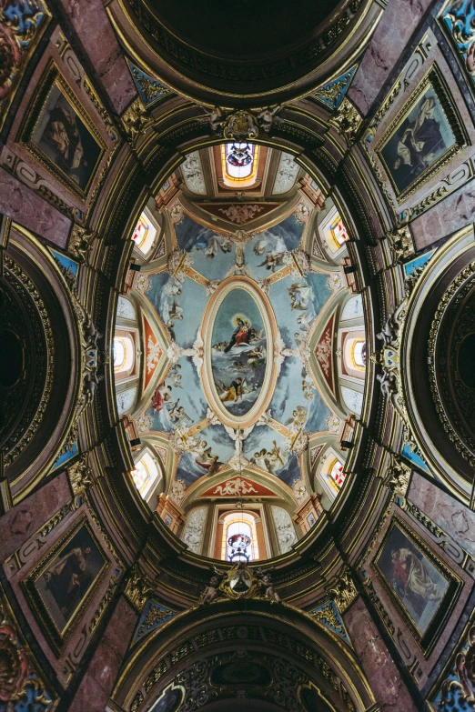 an interior view from inside a church looking up