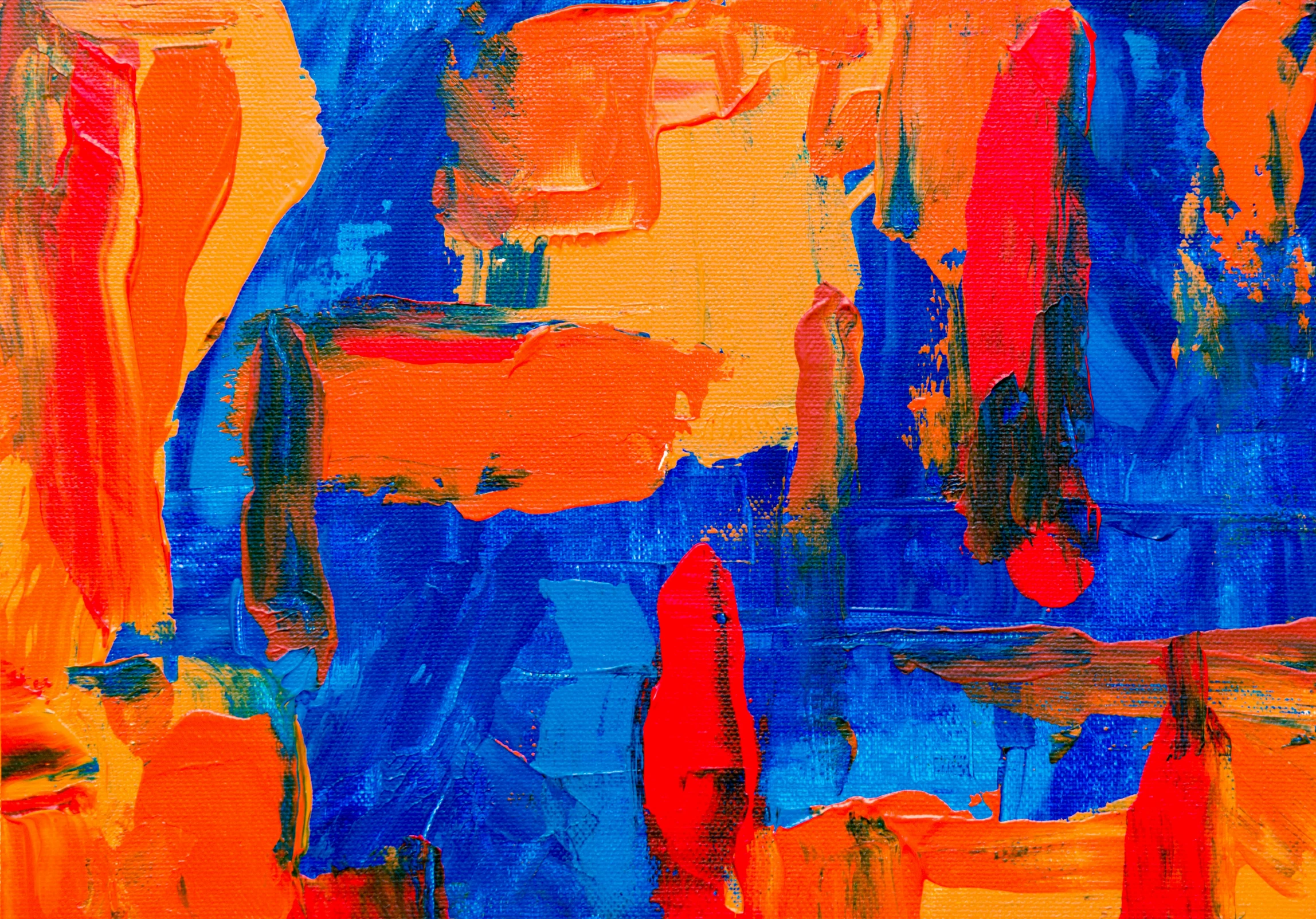 painting of blue, red and orange tones of a vase