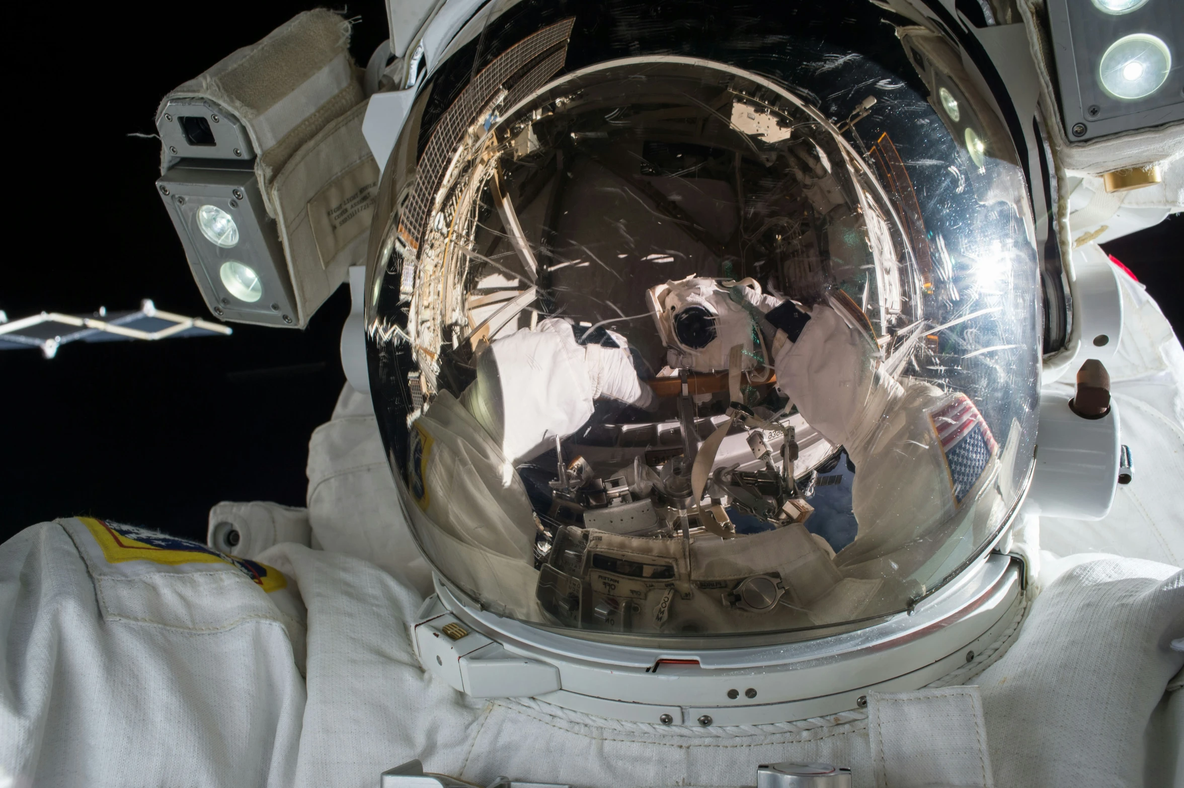 the inside of an astronauts space station