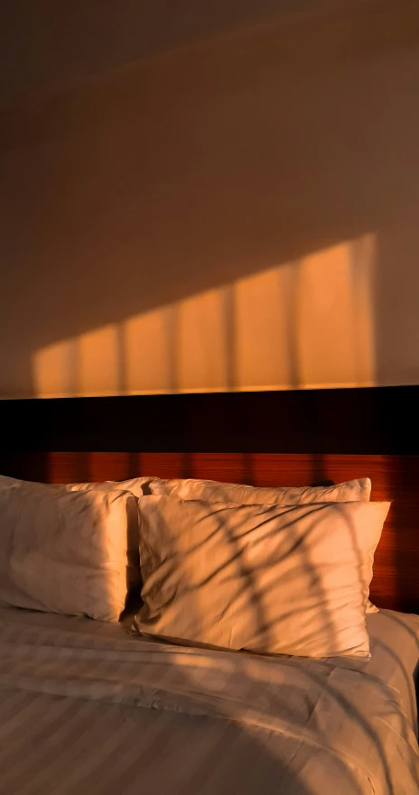 the shadows on a bed are cast on the wall