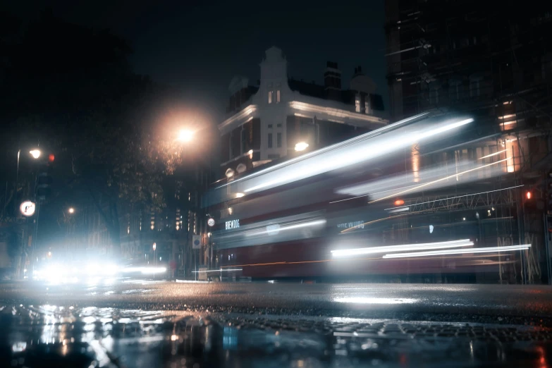 traffic in the city on a rainy night