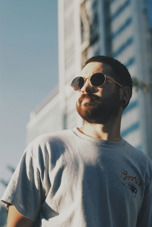 a young man wearing sunglasses and a goatee