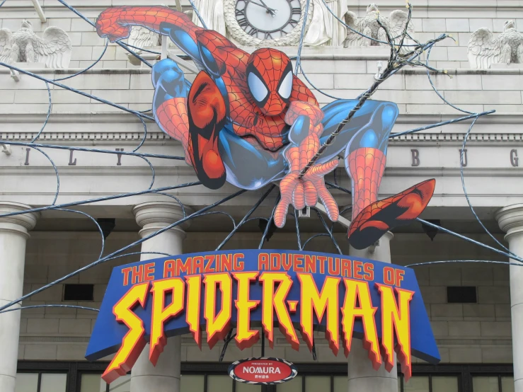 an image of a entrance sign for the amazing adventures of spider - man