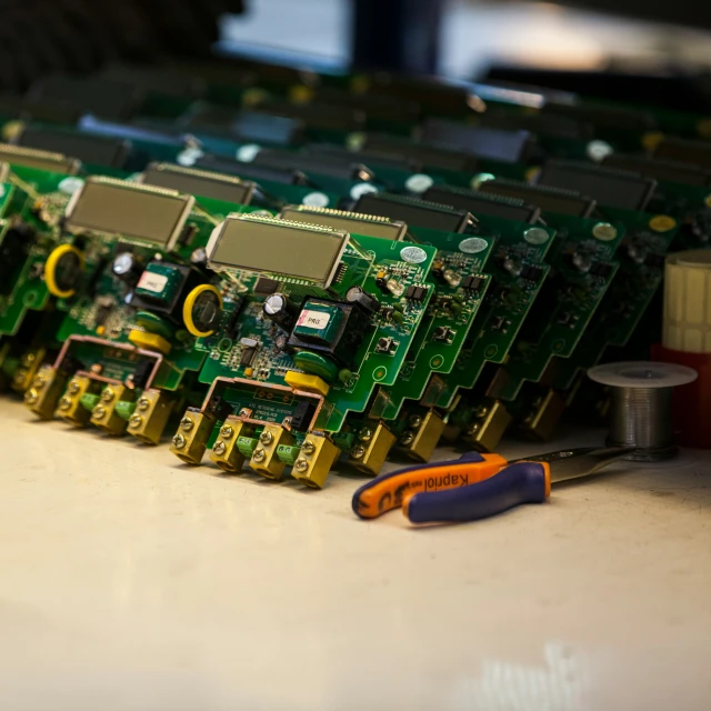 electronic circuit board being built by hand
