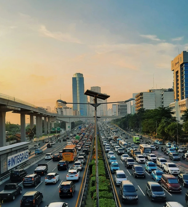 busy road in a big city with a lot of traffic