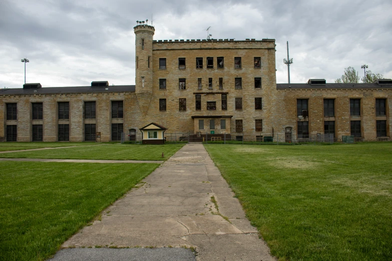 there is a large old building with tall windows