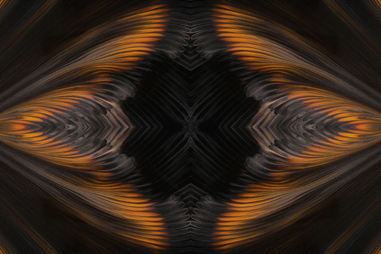 an abstract black and orange pattern with a dark center