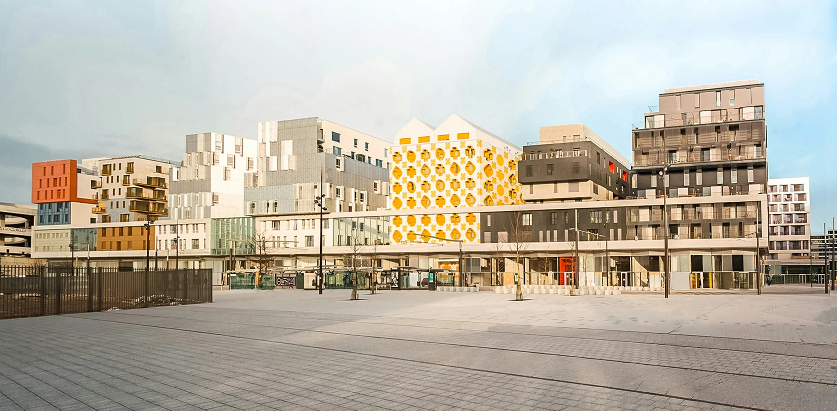 the buildings are all very colorful and modern