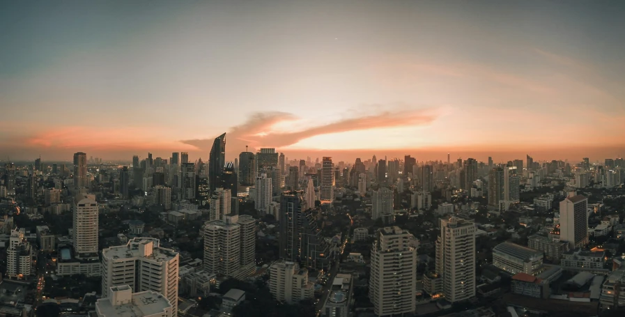 an aerial view of some very tall buildings