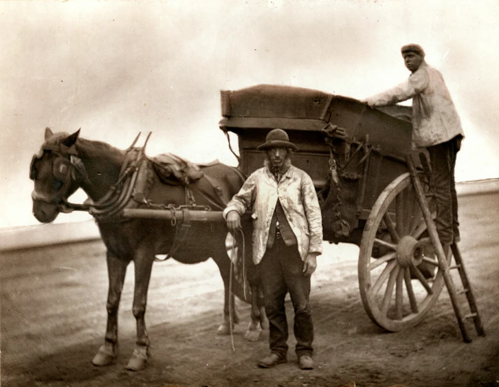 this is a picture of a man and his horse with a carriage