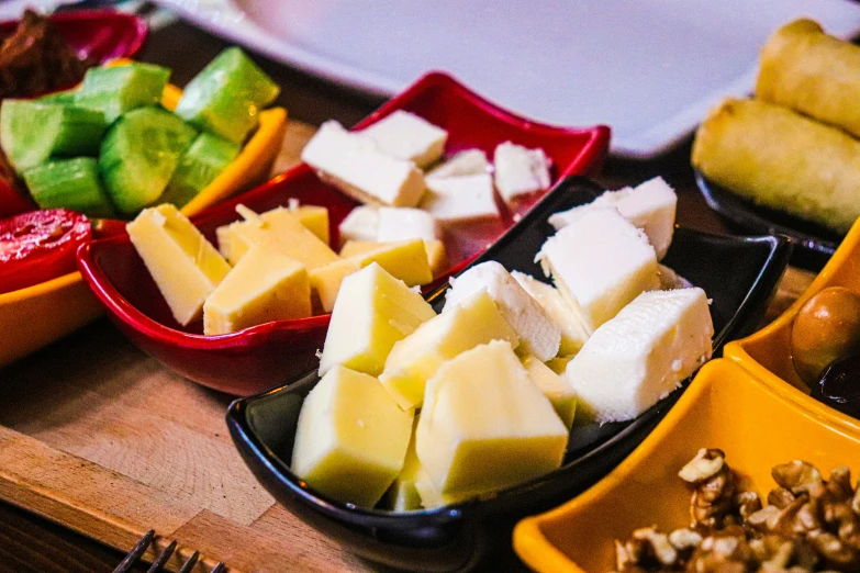 many different types of food are on display