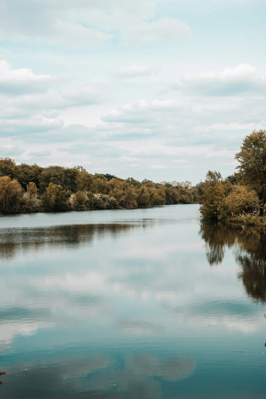 a man stands by a river in a park