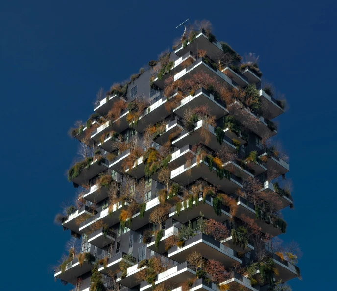 a tower has multiple balconies growing on it
