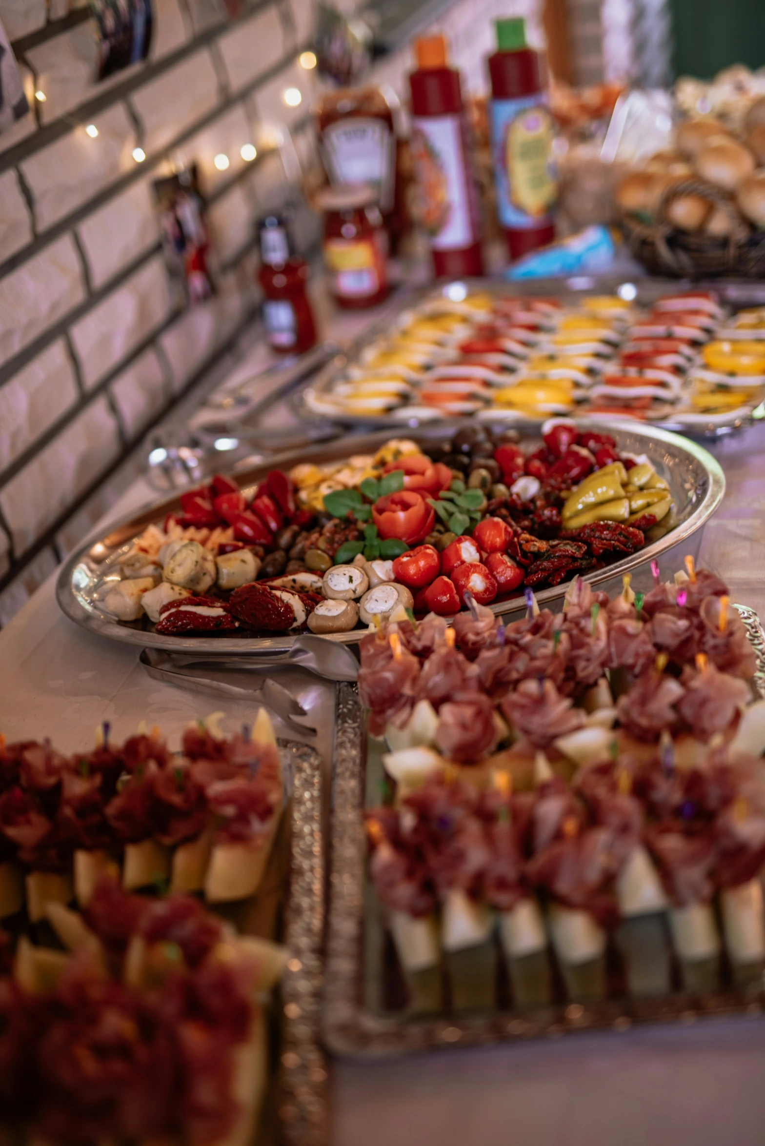 several different snacks are placed on trays