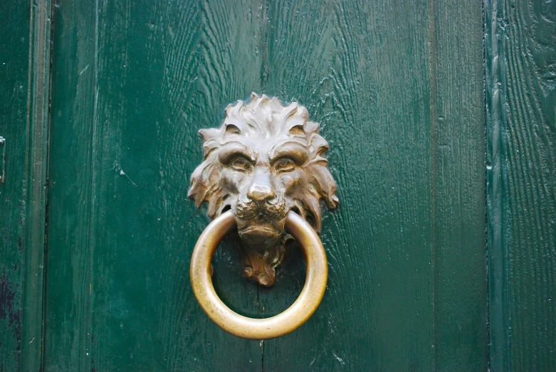 a lion head made from gold colored metal