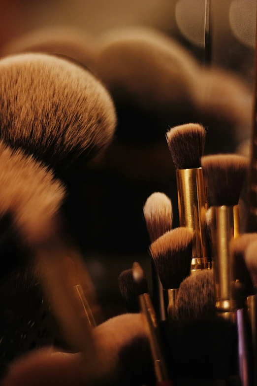 the brushes are arranged neatly in an organized container