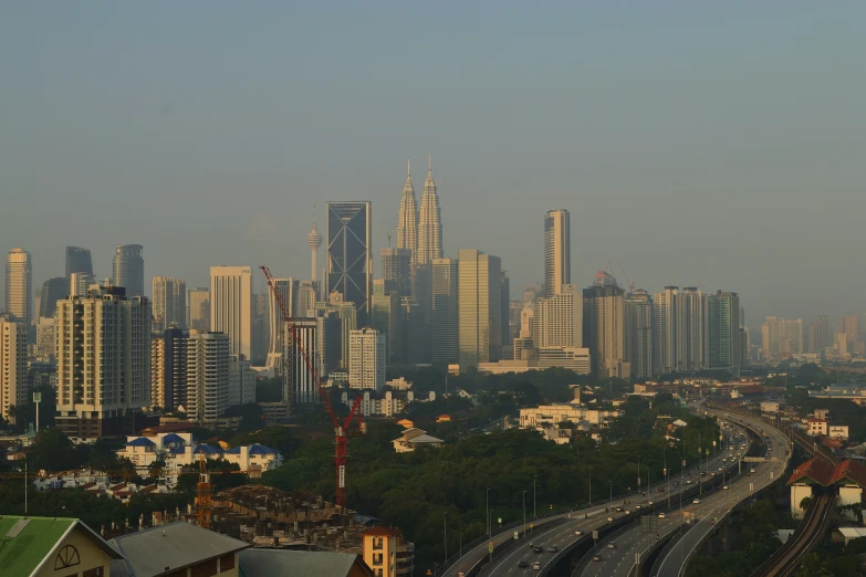 a large city with buildings on either side