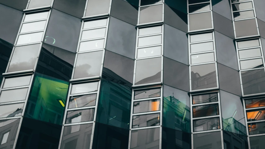 a close up view of an office building's windows