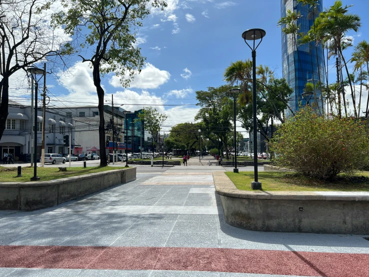 the street has several street lamps in it