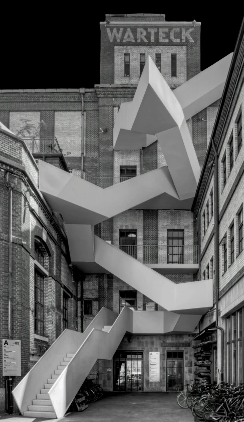 a staircase going up to a building under construction