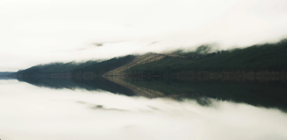 water with trees on the side and fog