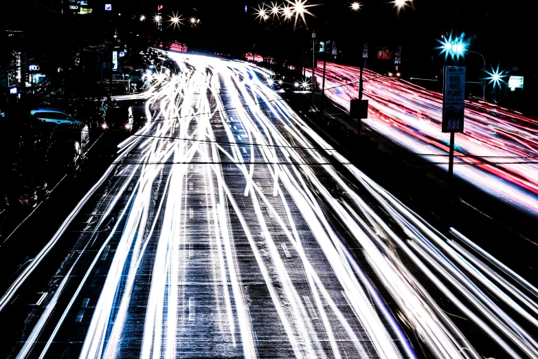 this is an image of night time traffic