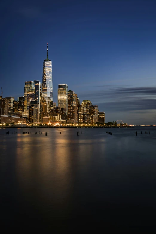 a nighttime view of the skyline of a city