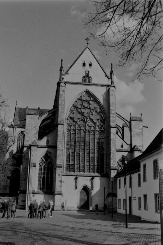 black and white pograph of the side of a church