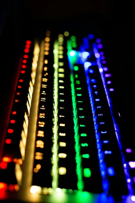 an array of different lights shining in the dark