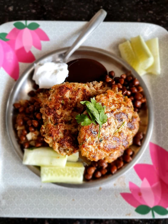 a small plate with baked food sitting on a table