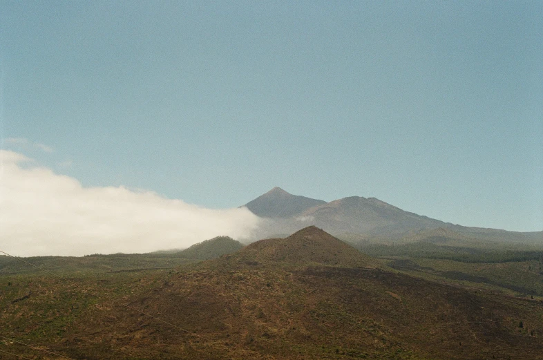 two big mountains with no clouds in the sky