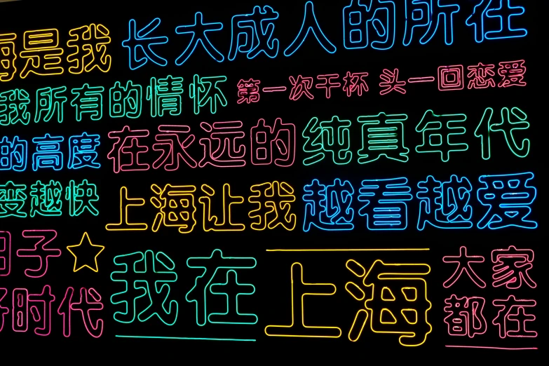 chinese words are shown with different color on black