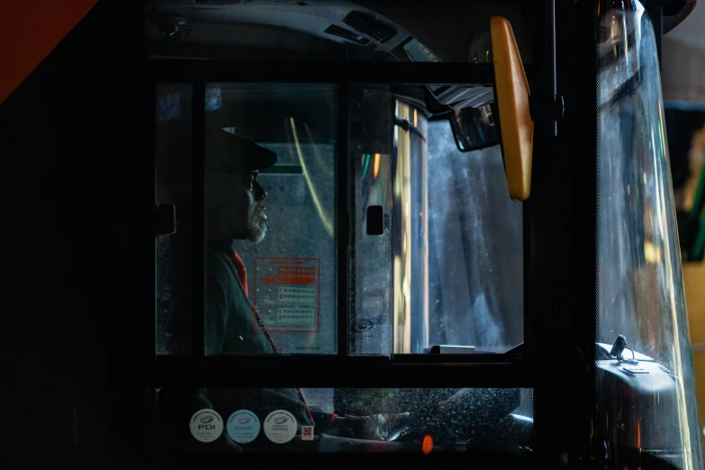 a person on a bus is at the door