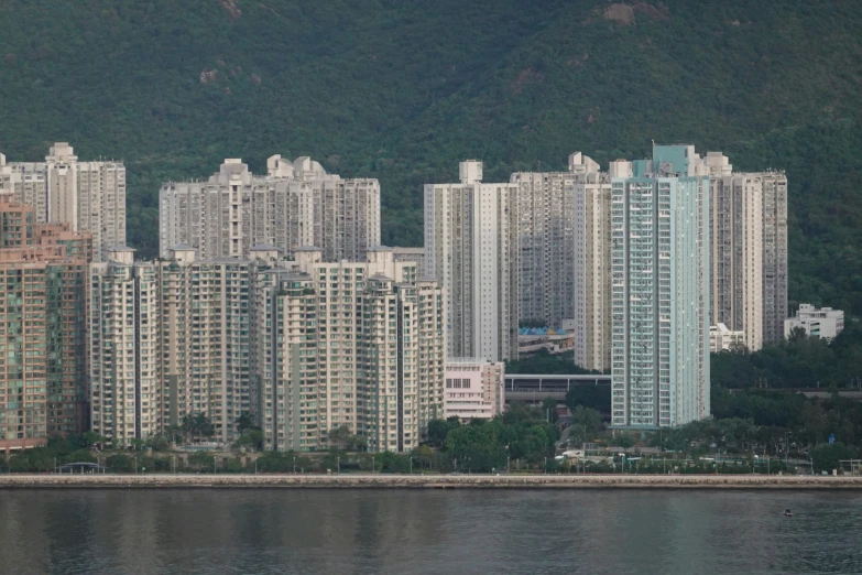 tall residential buildings overlook a body of water