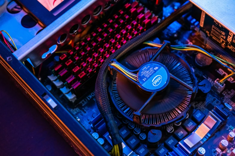 a computer board is shown with a fan