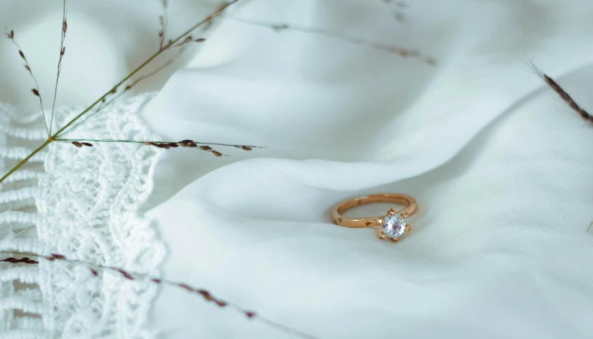 a pair of diamond rings sitting on top of a snow covered ground