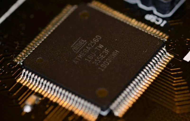 closeup view of a processor chip on a computer