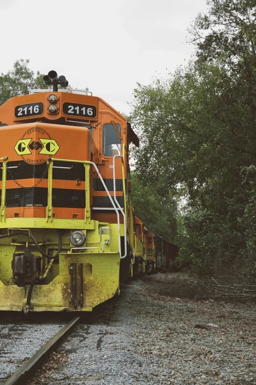 a train that is on a train track with trees in the background