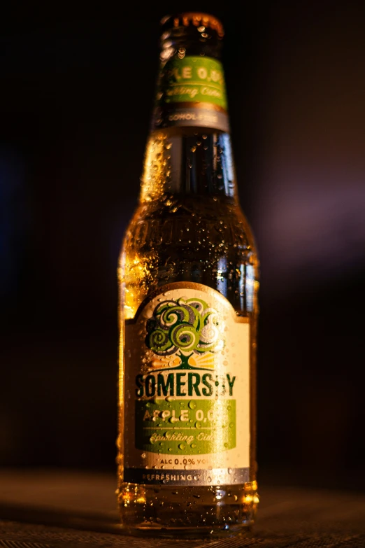 a bottle of beer sitting on top of a table