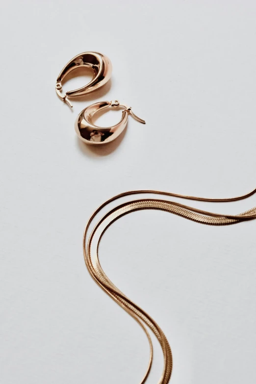 a gold snake hoop and chain on white background