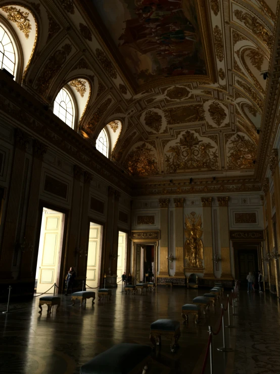 a room that has an elaborate ceiling in it