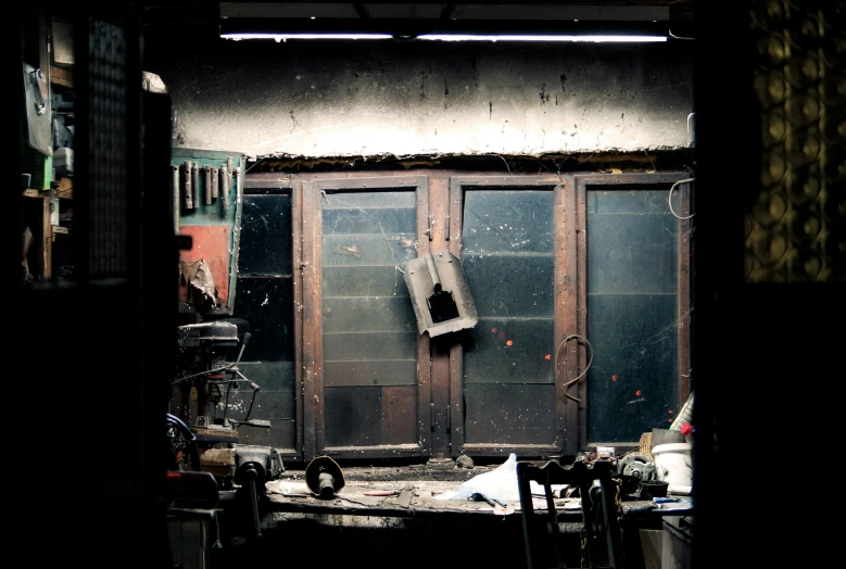 the old shop window and other items were sitting outside