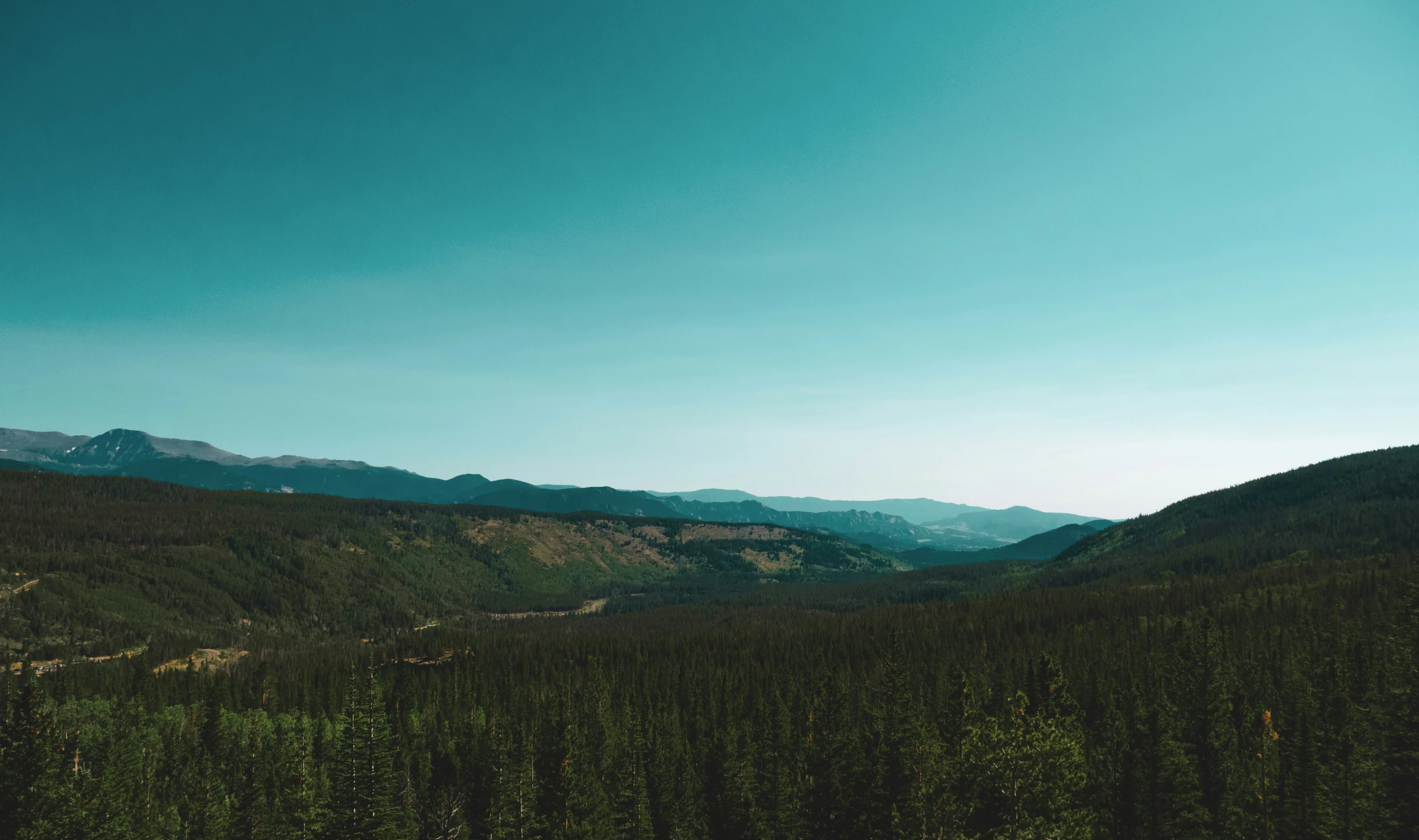 two hikers standing on a hill overlooking the green mountains