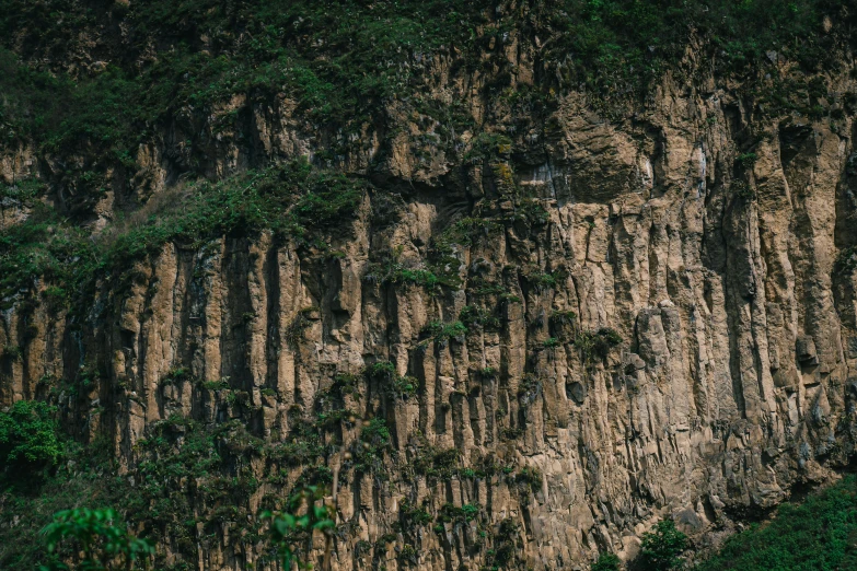 a green plant covered mountain side is shown from the air