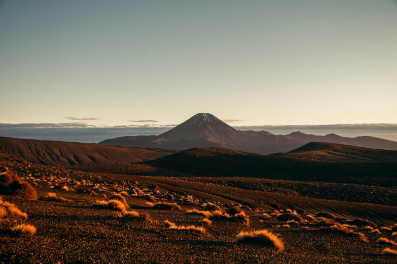 a view of some brown mountains and grass