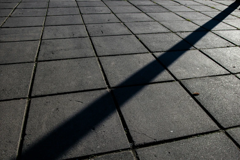 a shadow cast on the ground of a person holding a skateboard