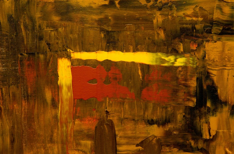 an abstract painting with yellow and red
