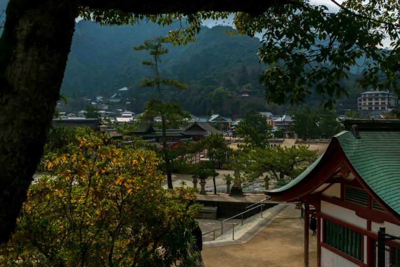 a small red and white building in the background